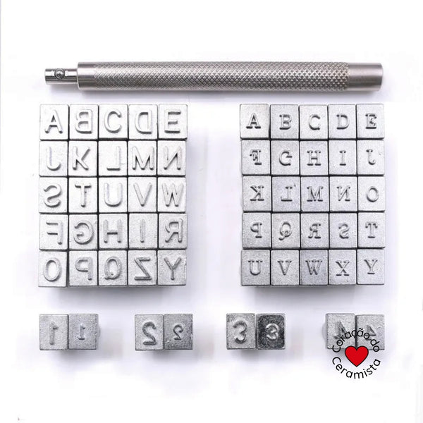 Conjunto de Letras e Números em Aço Inoxidável para argila Carimbo alfabeto.